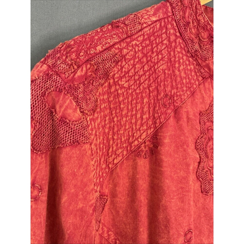 Vtg CJ Banks Floral Embroidered Shirt Jacket 1X Orange Cotton Boho Cottage Artsy - Picture 4 of 16